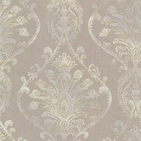 Noble Taupe Ornate Damask