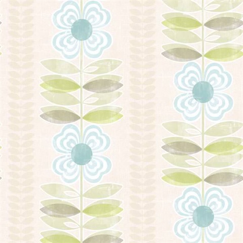 Avril Blue Modern Floral Stripe