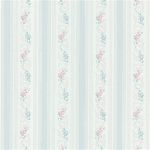 Nicola Light Blue Scrolling Floral Stripe