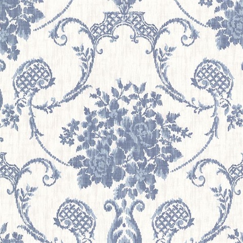 Marais Blue Ikat Damask