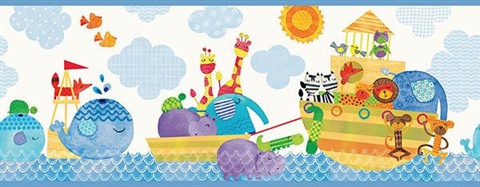 Noah and Friends Blue Animal border