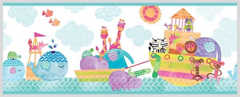 Noah and Friends Aqua Animal Border