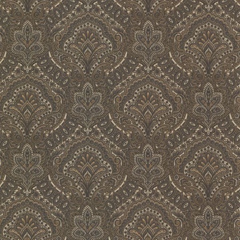Cypress Charcoal Paisley Damask