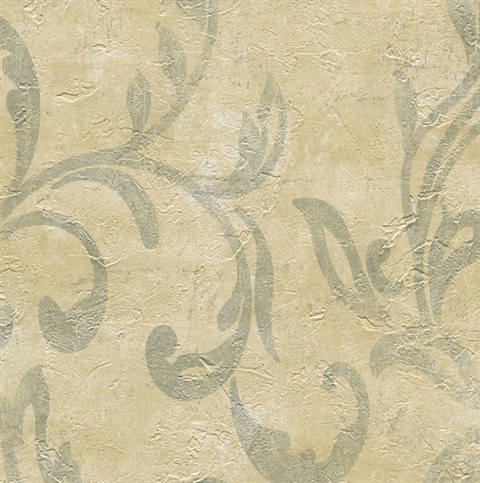 Plume Stone Modern Scroll Wallpaper
