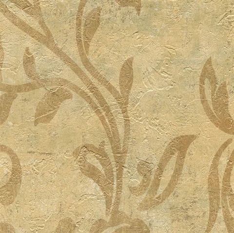 Plume Gold Modern Scroll Wallpaper