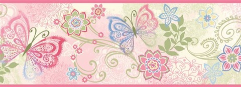 Fantasia Pink Boho Butterflies Scroll