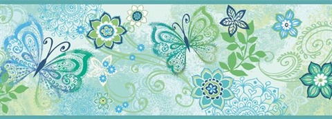 Fantasia Blue Boho Butterflies Scroll