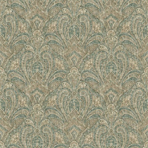 Barnes Teal Paisley Damask