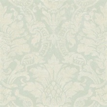 Cynthia Blue Distressed Damask Wallpaper