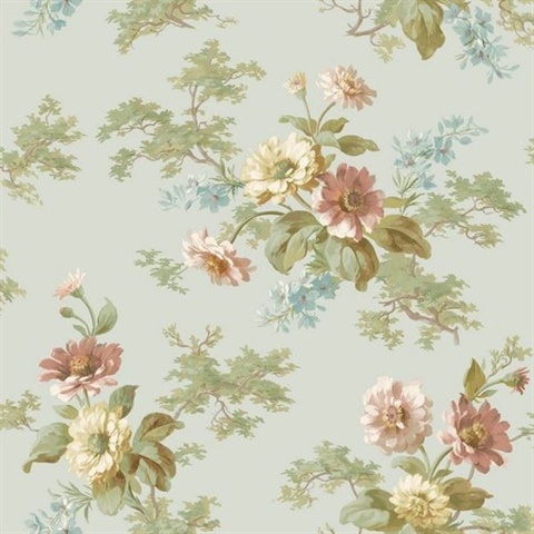 Julie Blue Floral Bouquet Wallpaper