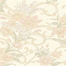 Wren Pink Jacobean Floral Mosaic Wallpaper
