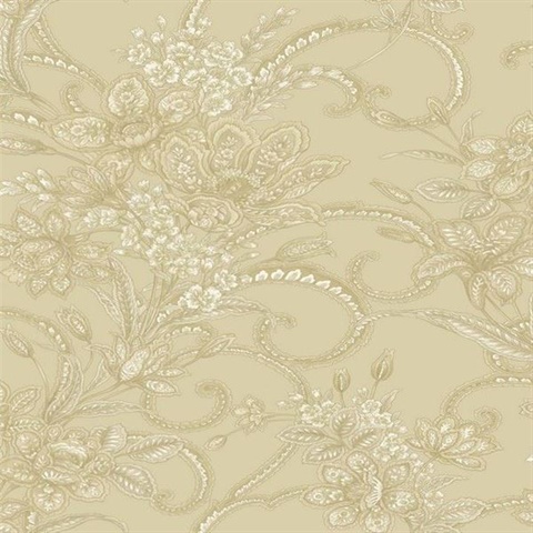 Wren Olive Jacobean Floral Mosaic Wallpaper