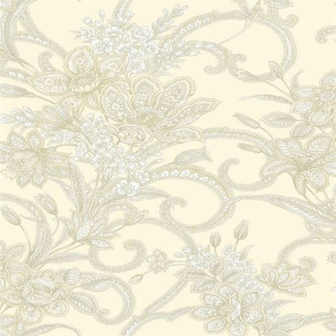 Wren Cream Jacobean Floral Mosaic Wallpaper