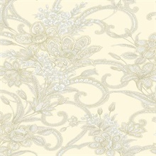 Wren Cream Jacobean Floral Mosaic Wallpaper