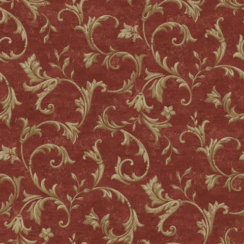 Vlad Red Acanthus Vine Wallpaper