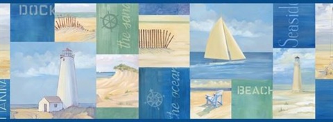 Nantucket Blue Coastal Breeze Collage Border