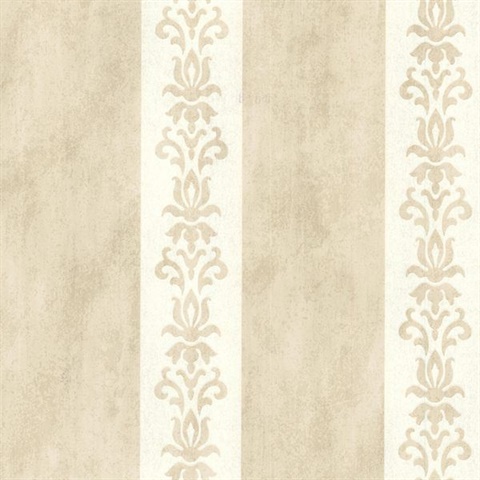 Parisi Beige Embellished Damask Stripe