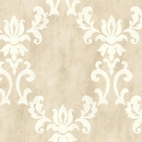 Renna Beige Large Scroll Damask