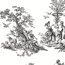 Romanic French Countryside Black & White Toile Wallpaper