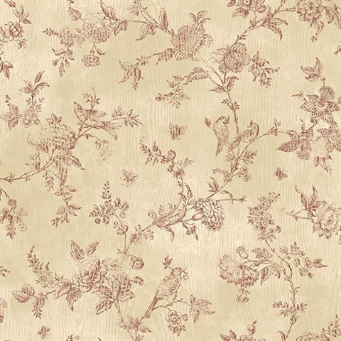 French Nightingale Dark Red Toile