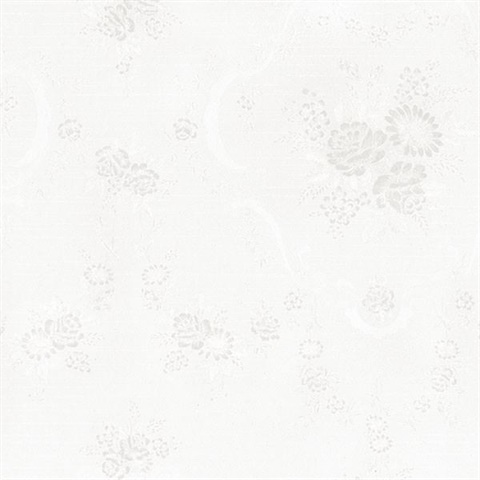 In Register Large Floral Damask Emboss Pearl White Wallpaper