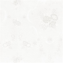 In Register Large Floral Damask Emboss Pearl White Wallpaper