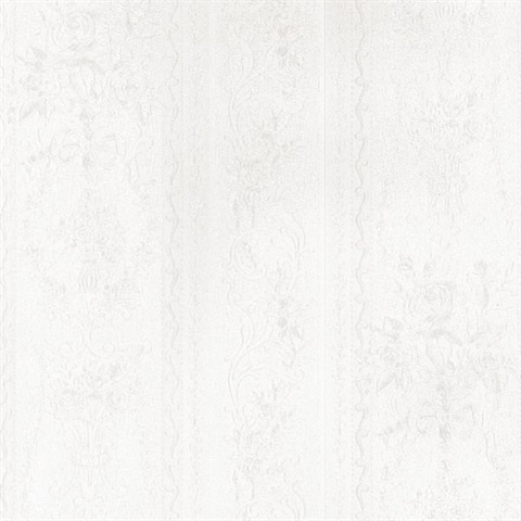 In Register Stripe Emboss Floral Damask Pearl White Wallpaper