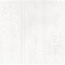 In Register Stripe Emboss Floral Damask Pearl White Wallpaper