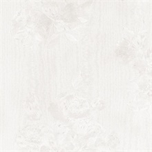 In Register Floral Rose & Leaf Moire Pearl White Wallpaper