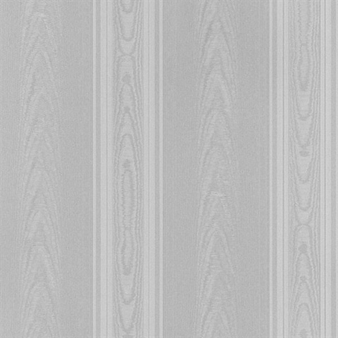 Medium Moire Wood Pattern Stripe Silver Wallpaper