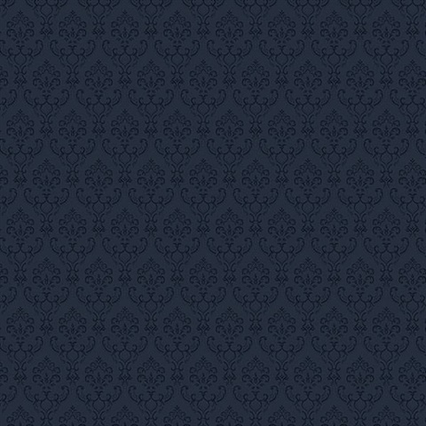 Small Damask Navy Blue Wallpaper
