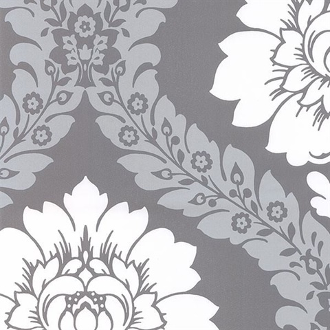 Grey & Silver Floral Damask