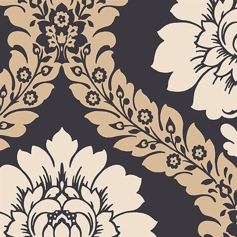 Black & Off White Floral Damask