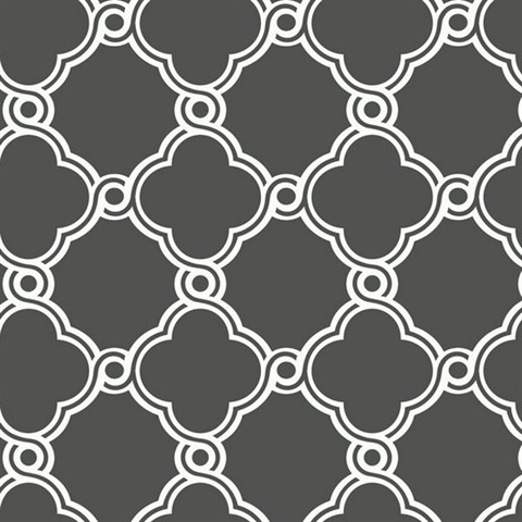 Dark Grey & White Open Trellis Prepasted Wallpaper