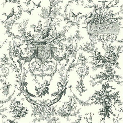 Black & White Classic French Countryside Toile Wallpaper