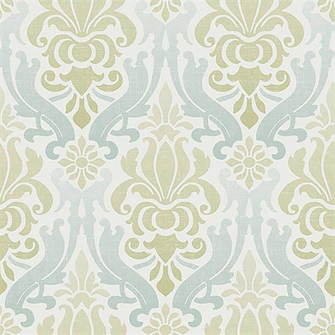 Blue And Green Nouveau Damask Peel And Stick Wallpaper