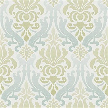 Blue And Green Nouveau Damask Peel And Stick Wallpaper