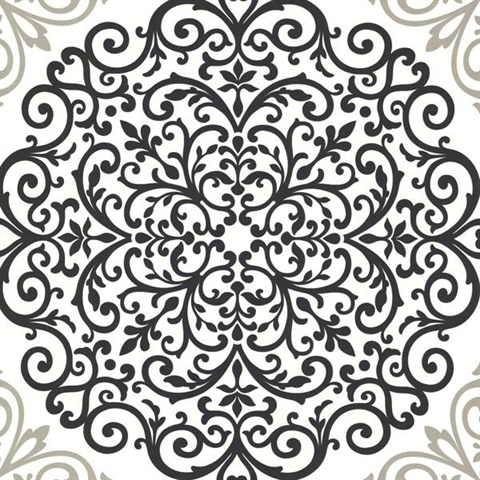 Cassidy Black Medallion Damask