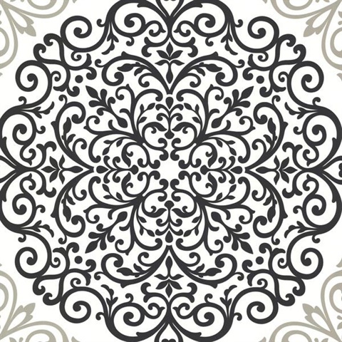 Cassidy Black Medallion Damask