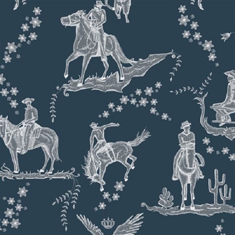 Wild West Toile - Navy and white