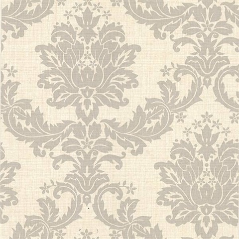 Everest Taupe Woven Damask Wallpaper