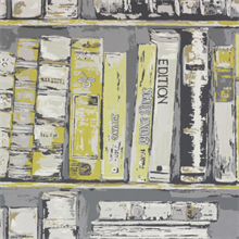 Grey & Yellow Books on Bookshelf Wallpaper