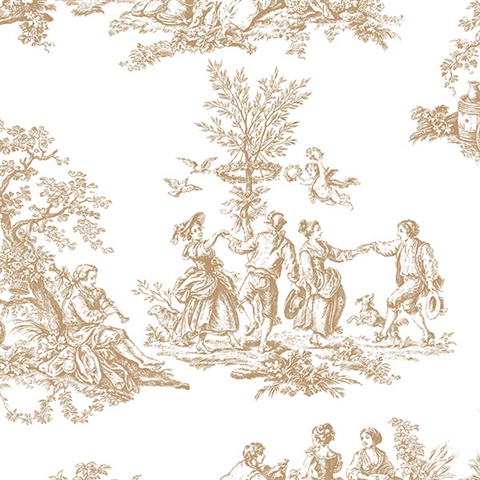1700s Romanic Gold & Metallic Toile Wallpaper