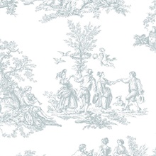 1700s Romanic Turquoise & White Toile Wallpaper