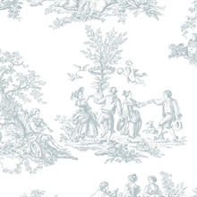 1700s Romanic Turquoise & White Toile Wallpaper
