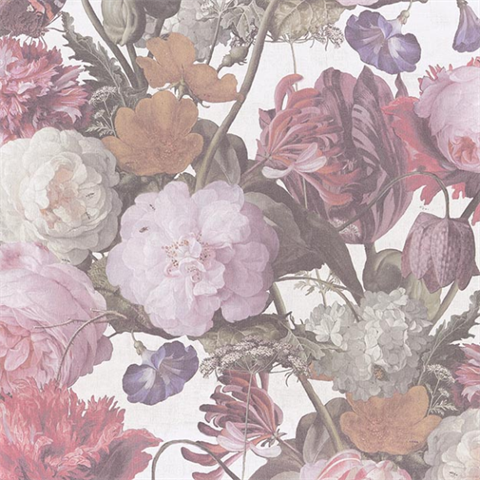Large Floral on Fabric Texture Wallpaper