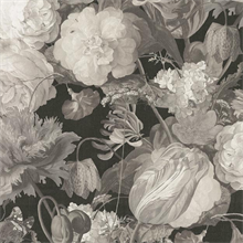 Black &amp; Grey Large Floral on Fabric Texture Wallpaper