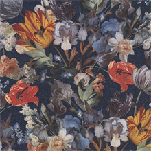 Dark Blue Floral Bouquet On Fabric Texture Wallpaper