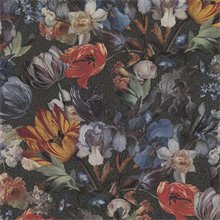 Black & Orange Floral Bouquet On Fabric Texture Wallpaper