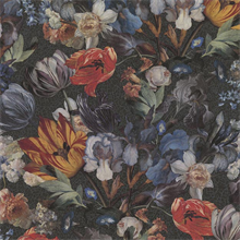 Black &amp; Orange Floral Bouquet On Fabric Texture Wallpaper